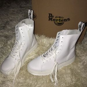White Dr. Martens Platform Leather Boots